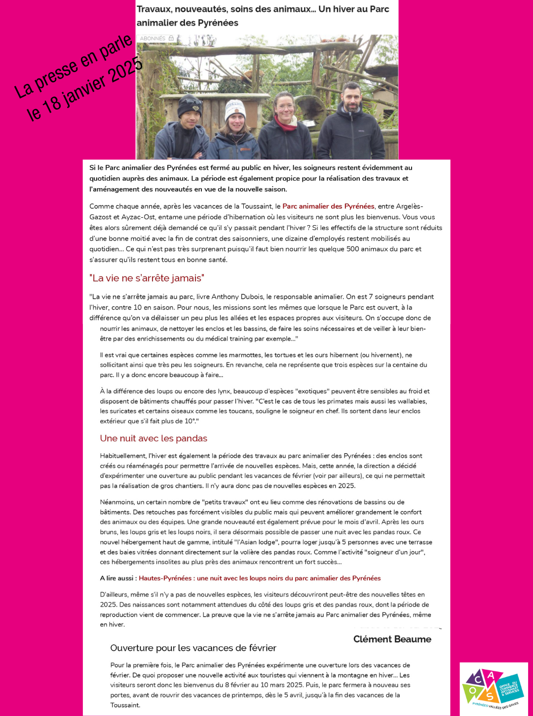 article presse parc animalier